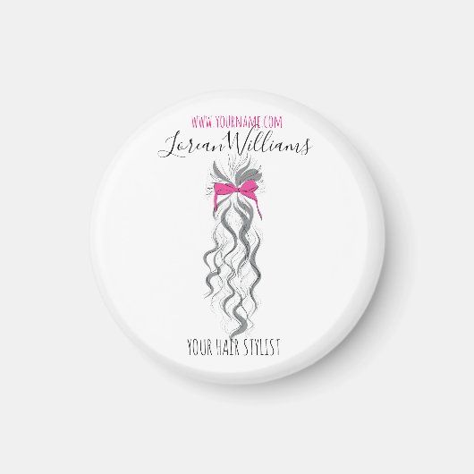 Cute Roze Strikje Grijs en Wit Vlechtstyling Haars Magneet (Voorkant)