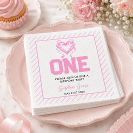 Cute Roze Strikte Coquette 1e Verjaardag Servet