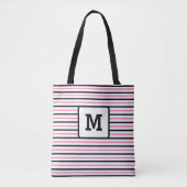 Cute roze stripes Aangepast zwart Initiaal Tas (Voorkant)