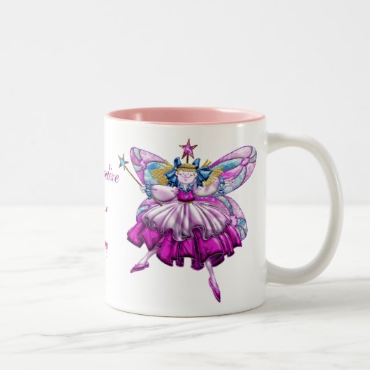 Cute roze Sugar Plum Fairies Gedrukt juweleffect Tweekleurige Koffiemok (Rechts)