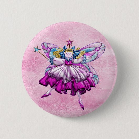 Cute roze Sugar Plum Fairy Printed Jewel Effect Ronde Button 5,7 Cm (Voorkant)