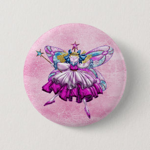 Cute roze Sugar Plum Fairy Printed Jewel Effect Ronde Button 5,7 Cm