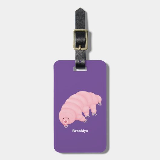 Cute roze tardigrade water beer cartoon bagagelabel (Voorkant verticaal)