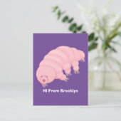 Cute roze tardigrade water beer cartoon briefkaart (Staand voorkant)