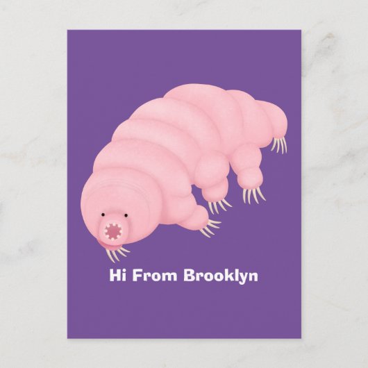 Cute roze tardigrade water beer cartoon briefkaart (Voorkant)