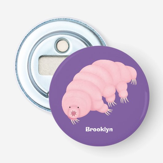 Cute roze tardigrade water beer cartoon button flesopener (Voorkant)