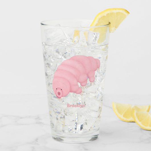 Cute roze tardigrade water beer cartoon glas (Achterkant ijs)