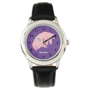 Cute roze tardigrade water beer cartoon horloge