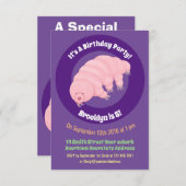 Cute roze tardigrade water beer cartoon kaart (Voorkant / Achterkant)