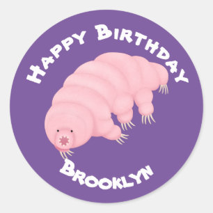 Cute roze tardigrade water beer cartoon klassiek ronde sticker