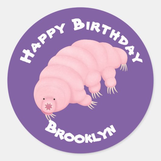 Cute roze tardigrade water beer cartoon klassiek ronde sticker (Voorkant)