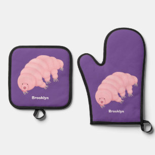 Cute roze tardigrade water beer cartoon ovenwant & pannenlap set