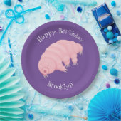Cute roze tardigrade water beer cartoon papieren bordje (Feest)