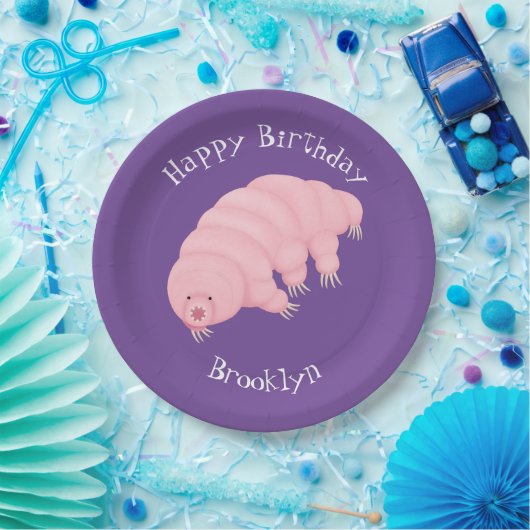 Cute roze tardigrade water beer cartoon papieren bordje (Feest)