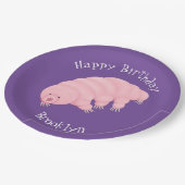 Cute roze tardigrade water beer cartoon papieren bordje (Gekanteld)
