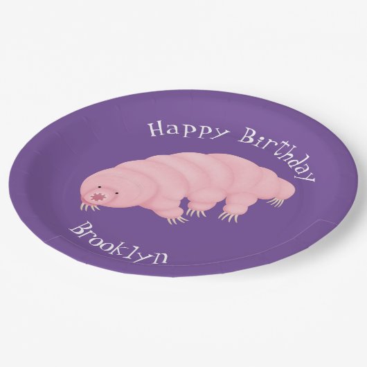 Cute roze tardigrade water beer cartoon papieren bordje (Gekanteld)