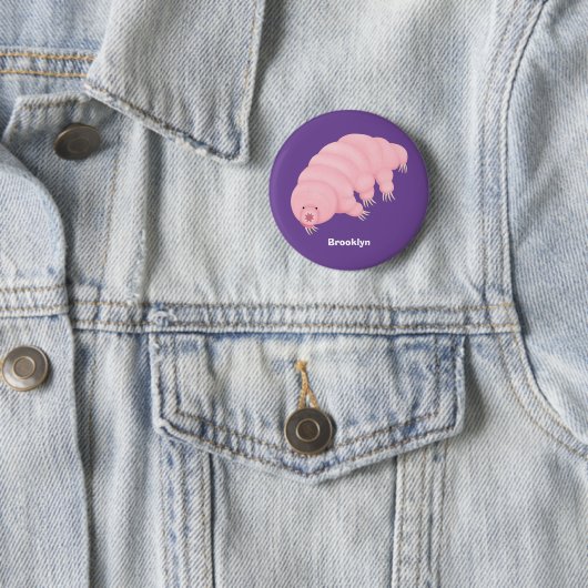 Cute roze tardigrade water beer cartoon ronde button 5,7 cm (In situ)
