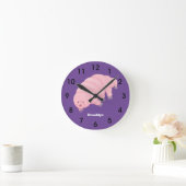 Cute roze tardigrade water beer cartoon ronde klok (Huis)