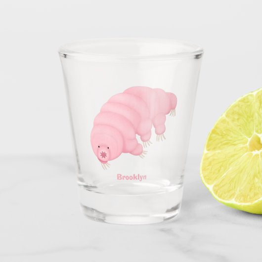 Cute roze tardigrade water beer cartoon shot glas (Voorkant)