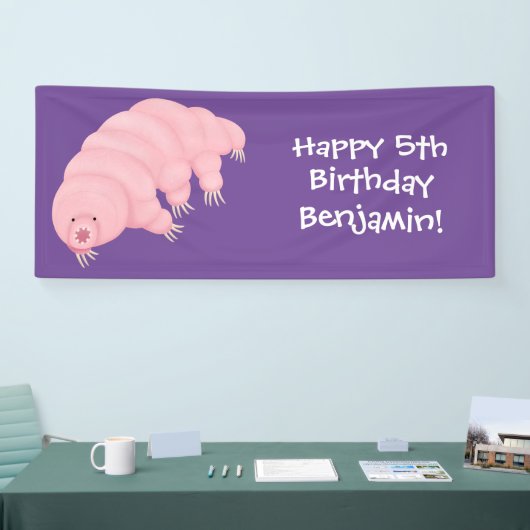 Cute roze tardigrade water beer cartoon spandoek (Beurs)