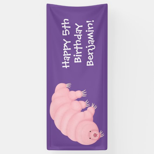 Cute roze tardigrade water beer cartoon spandoek (Verticaal)