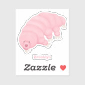 Cute roze tardigrade water beer cartoon sticker (Vel)