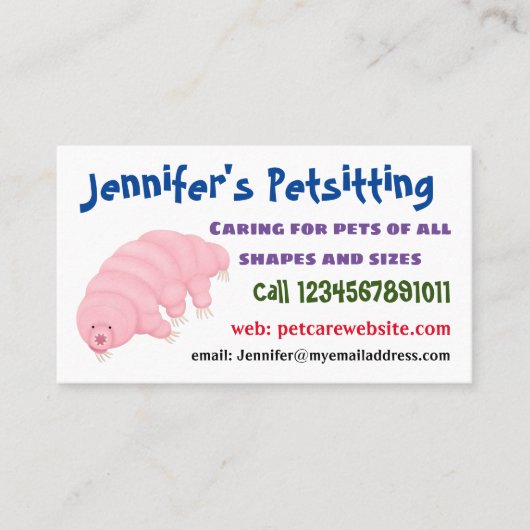 Cute roze tardigrade water beer cartoon visitekaartje (Voorkant)