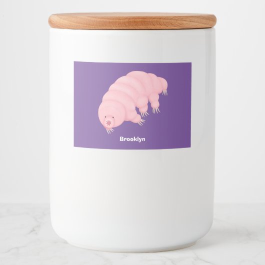 Cute roze tardigrade water beer cartoon voedselcontainer etiket (Voorkant)