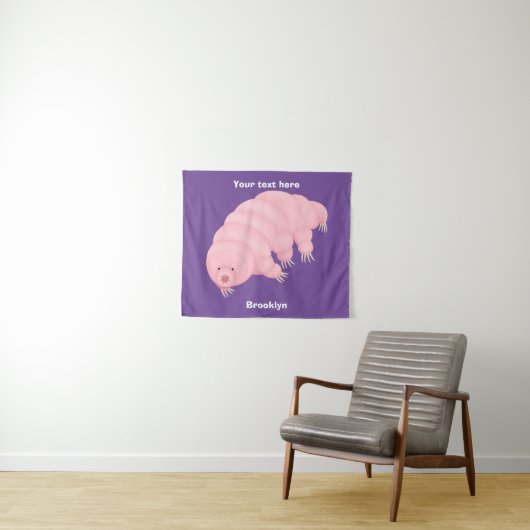 Cute roze tardigrade water beer cartoon wandkleed (In Situ (horizontaal))