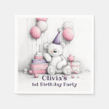 Cute Roze Teddybeer 1e Verjaardagsfeestje