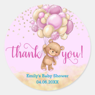 Cute Roze Teddybeer Ballon Bedankt Baby Shower Ronde Sticker