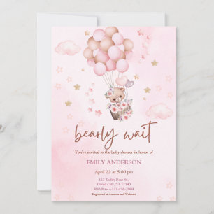 Cute Roze Teddybeer Ballon Meisje Baby Shower Kaart