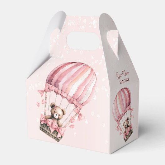 Cute Roze Teddybeer Heet Luchtballon Feest Bedankdoosjes (Voorkant Zijde)