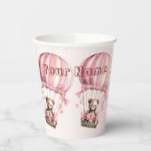Cute Roze Teddybeer Heet Luchtballon Feest Papieren Bekers (Links)