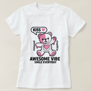 Cute Roze Teddybeer Zegt Kus – Kawaii Liefde Beer T-shirt