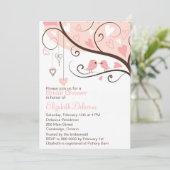 Cute roze Tortelduifjes Bridal Shower Invitation Kaart (Staand voorkant)
