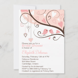 Cute roze Tortelduifjes Bridal Shower Invitation Kaart