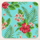 Cute roze tropische hibiscus flower on turkooise kartonnen onderzetters (Voorkant)