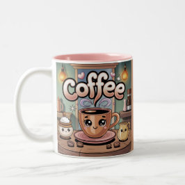 Cute Roze Tweekleurige Stoomende Koffiemok