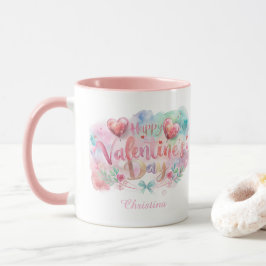 Cute Roze Typografie Water Kleur Valentijnsdag Mok