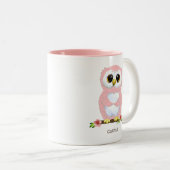 Cute Roze Uil Cartoon & Calligrafie Tweekleurige Koffiemok (Voorkant rechts)