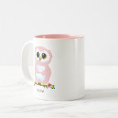 Cute Roze Uil Cartoon & Calligrafie Tweekleurige Koffiemok (Voorkant links)