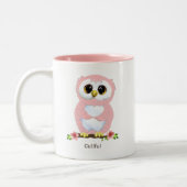Cute Roze Uil Cartoon & Calligrafie Tweekleurige Koffiemok (Links)