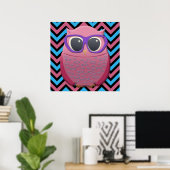 Cute Roze Uil met Bril op Chevron Poster (Thuiskantoor)