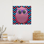 Cute Roze Uil met Bril op Chevron Poster (Keuken)