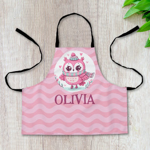 Cute Roze Uil met Sjaal en Mutss Schort