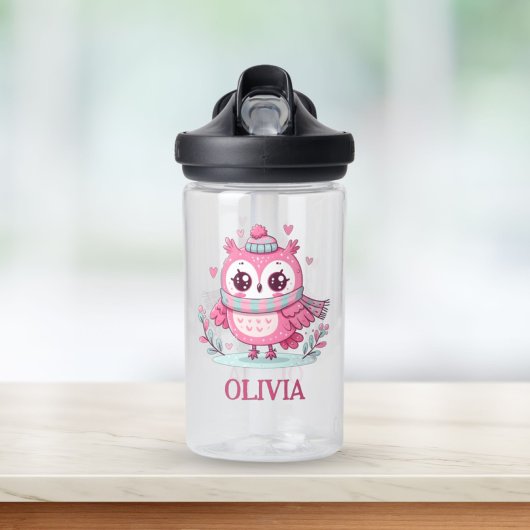 Cute Roze Uil met Sjaal en Mutss Waterfles