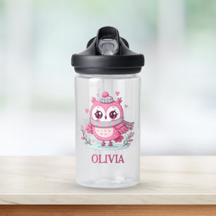 Cute Roze Uil met Sjaal en Mutss Waterfles
