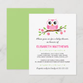 Cute roze uil op baby shower van een bloemetjesmei kaart (Voorkant / Achterkant)