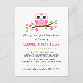 Cute roze uil op baby shower van een bloemetjesmei kaart